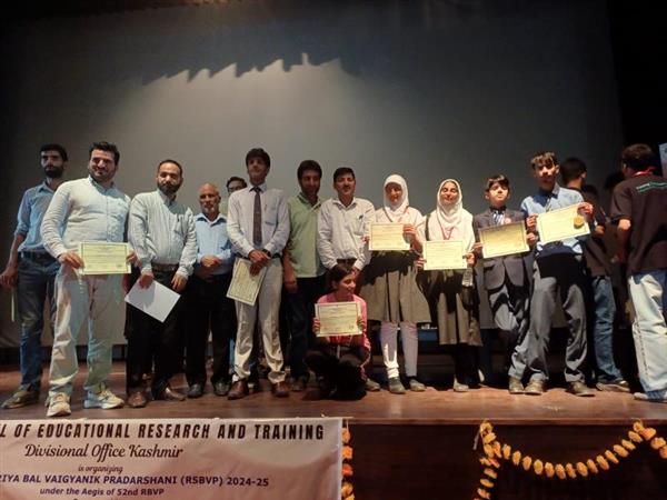Faika Farheen of Class 6th, guided by Ms. Ravinder Kour, represented AAGS Budkot at the Divisional Level RBVP-2025 Seminar-cum-Exhibition in Srinagar with her innovative model "Drug Detection Device for Safer Communities."